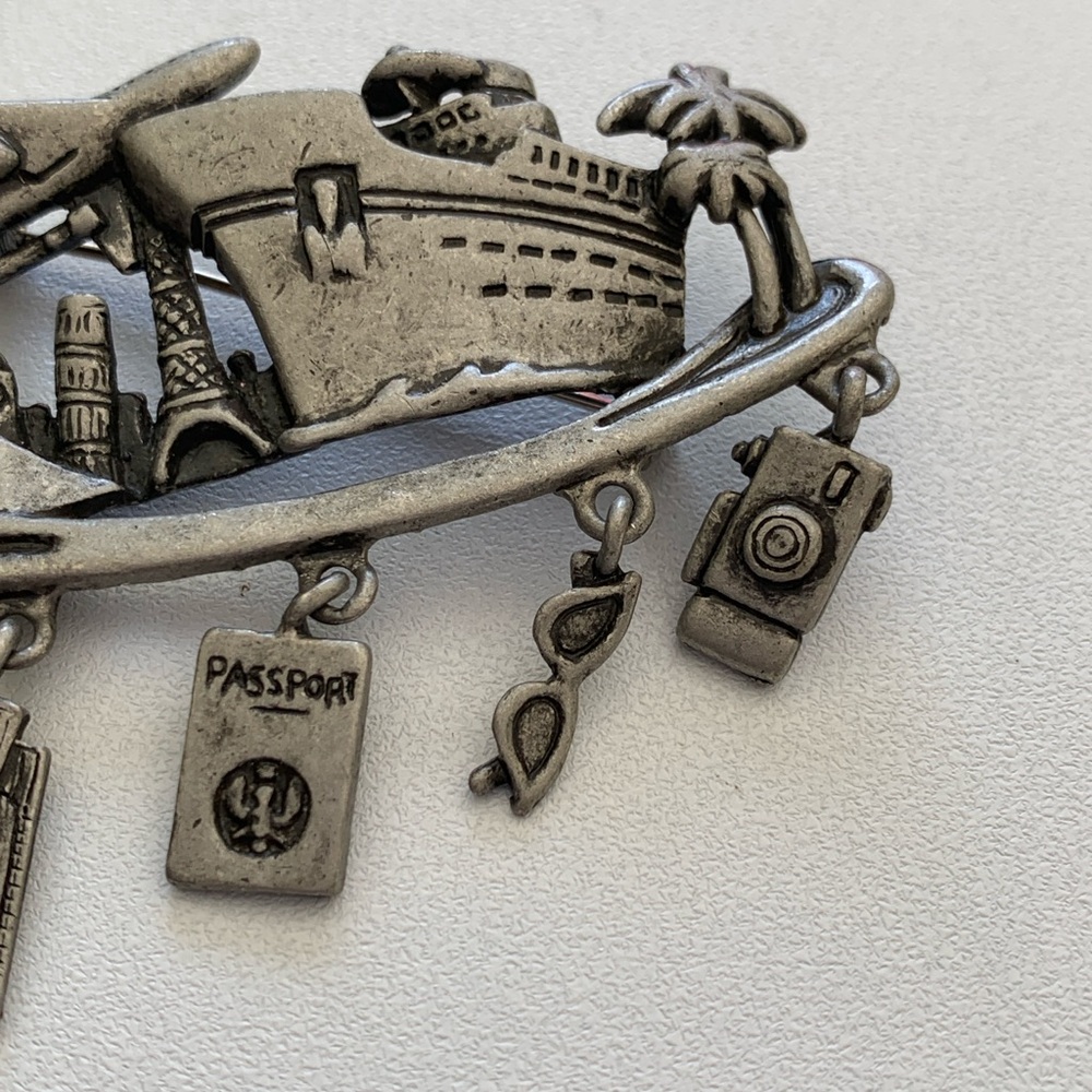 Vintage Danecraft Cruise Ship Travel Passport Dangle Pewter Pin Brooch - Picture 5 of 7
